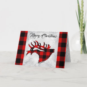Carte de Noël Rouge et Noir Plaid Elk