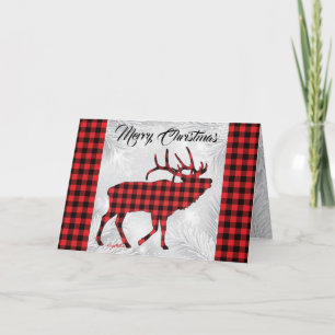 Carte de Noël Rouge et Noir Plaid Elk