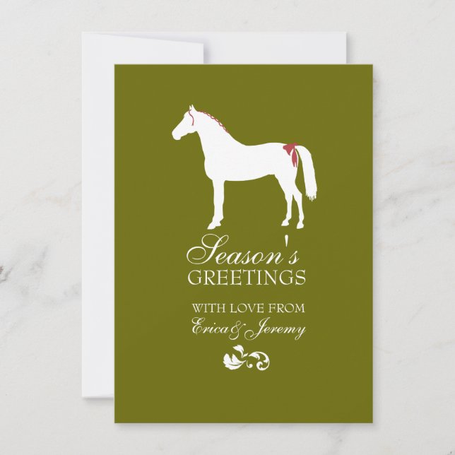 Carte de Noël Rouge et Vert Cheval Damas (Devant)