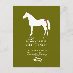 Carte de Noël Rouge et Vert Cheval Damas