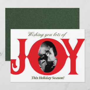 Carte de Noël rouge et verte avec photo de JOIE fe