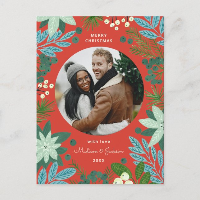 Carte de Noël rouge florale de Noël (Devant)