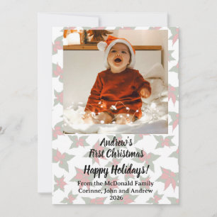 Carte de Noël rouge florale pour le premier Noël d