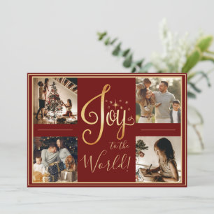 Carte de Noël rouge Joy to the World Photo