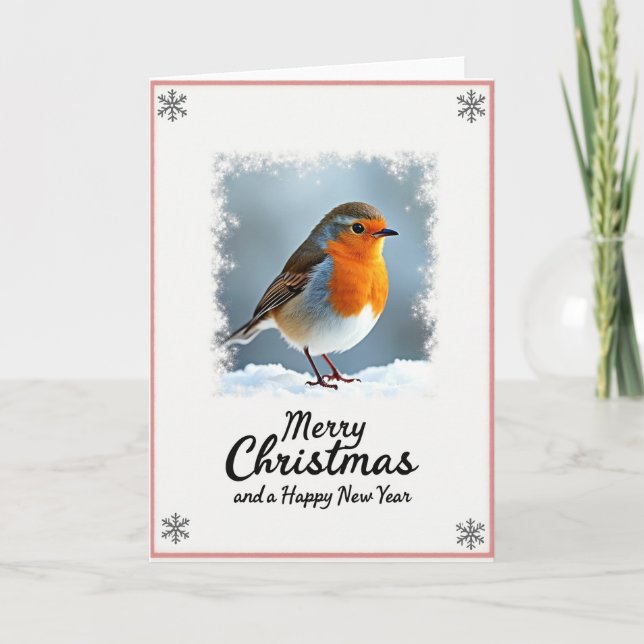 Carte de Noël Rouge Oiseau enneigé (Devant)