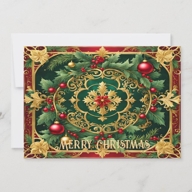 Carte de Noël rouge or vert déco (Devant)