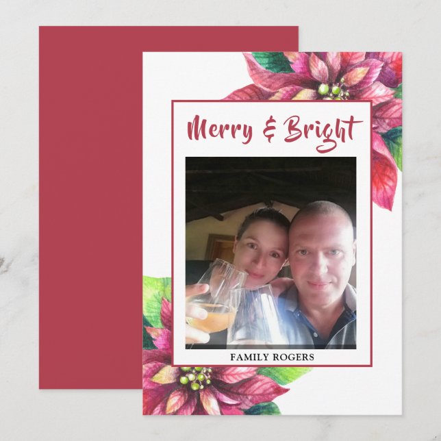 Carte de Noël Rouge Poinsettia (Devant / Derrière)