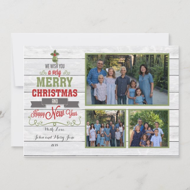 Carte de Noël rouge vert multi-photo (Devant)