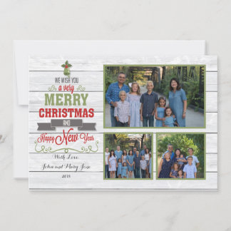 Carte de Noël rouge vert multi-photo