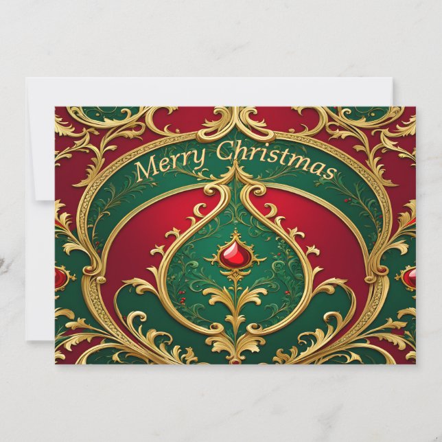 Carte de Noël Rouge Vert Or (Devant)