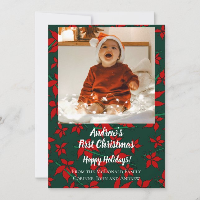 Carte de Noël rouge vert premier Noël de bébé (Devant)