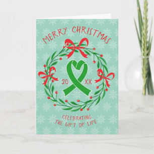 Carte de Noël Ruban Vert Plié Transplantation d'Or