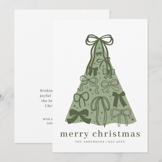 Carte de Noël ruban vert sauge (Devant / Derrière)