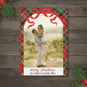 Carte de Noël rustique à carreaux avec photo