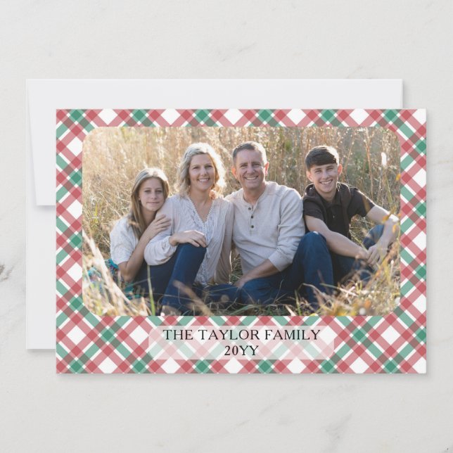 Carte de Noël rustique à carreaux avec photo de fa (Devant)