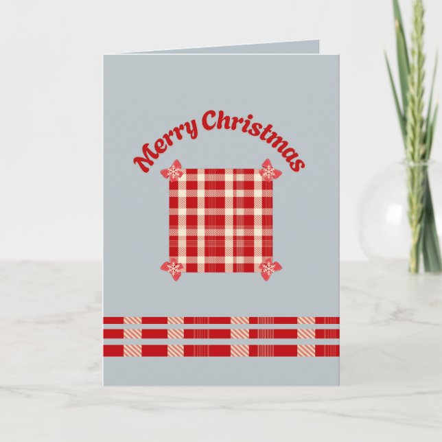 Carte de Noël rustique à carreaux rouges avec nœud (Devant)