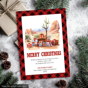 Carte de Noël rustique à carreaux tartan western