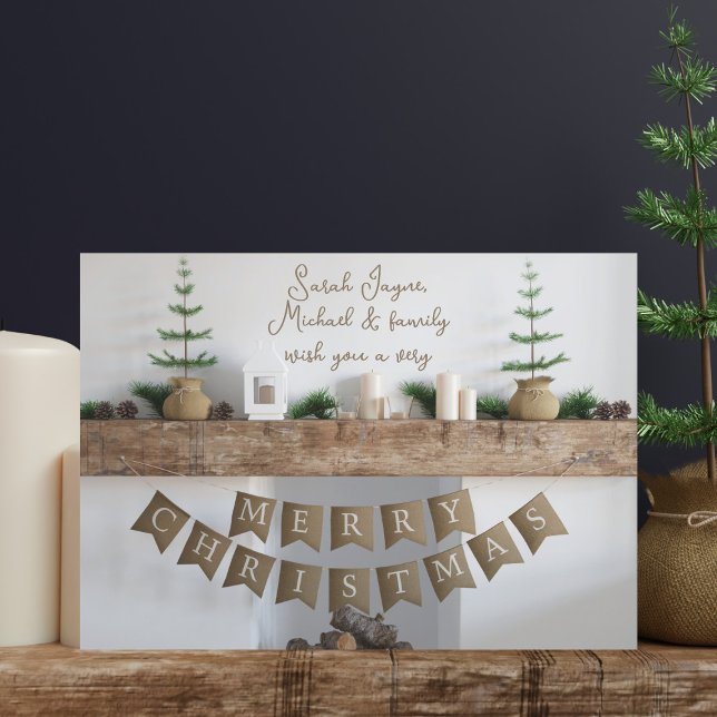 Carte de Noël rustique à cheminée sans photo (Merry Christmas! Just add your details and send with festive love)