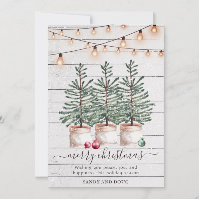 Carte de Noël rustique à l'aquarelle avec sapin (Devant)