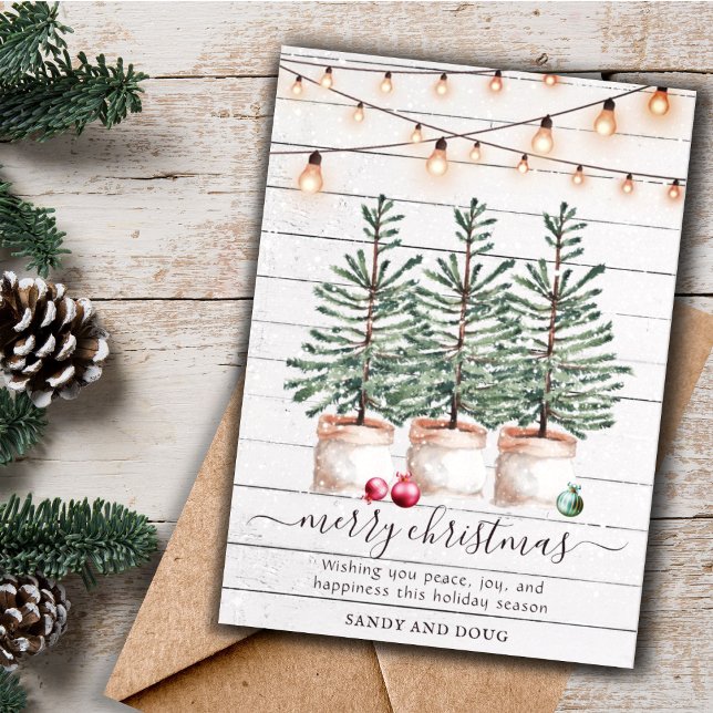 Carte de Noël rustique à l'aquarelle avec sapins (Créateur téléchargé)
