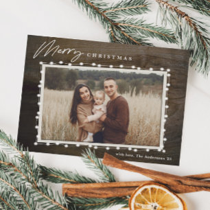 Carte de Noël rustique avec lumières photo