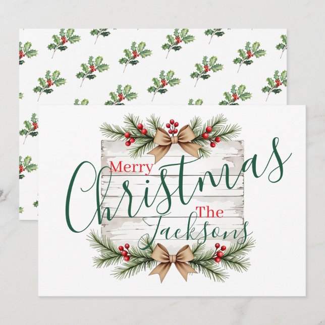 Carte de Noël rustique avec nom personnalisé  (Devant / Derrière)
