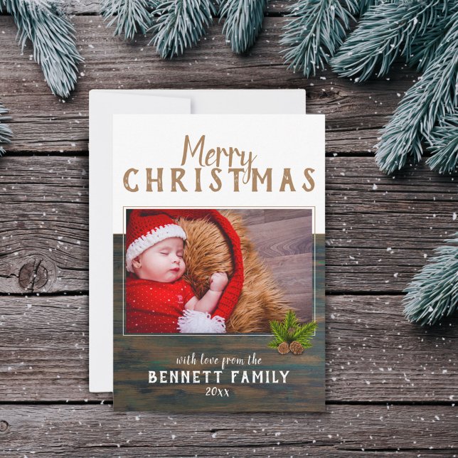 Carte de Noël rustique avec pin et photo (Créateur téléchargé)