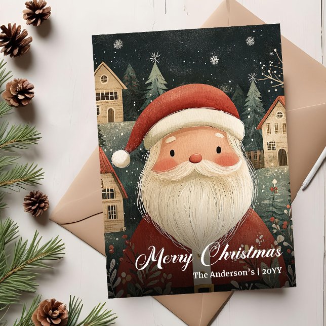 Carte de Noël rustique avec Santa de style ancien (Old fashioned Christmas Santa card rustic message)
