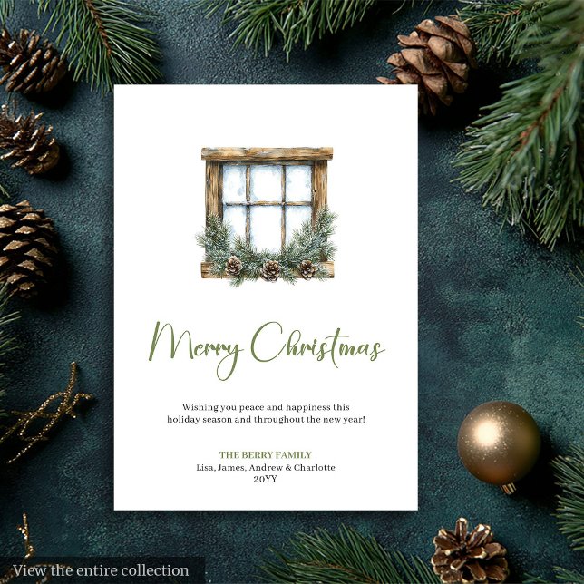 Carte de Noël Rustique Bohème Aquarelle Couronne d (Rustic Bohemian Watercolor Pine Wreath Xmas Card)