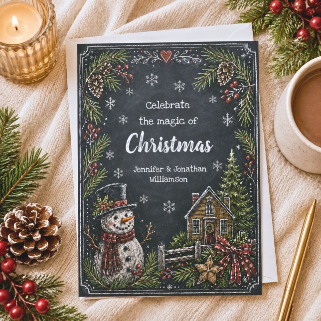 Carte de Noël rustique de campagne avec bonhomme d (Créateur téléchargé)