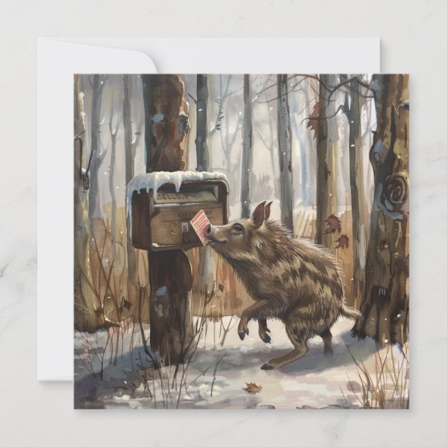 Carte de Noël Rustique de Sanglier (Devant)