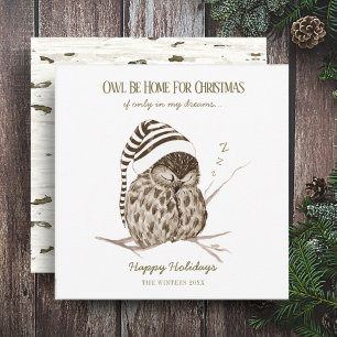 Carte de Noël Rustique en Bois de Hiver   Chouette