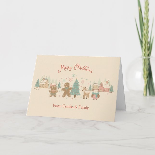 Carte de Noël rustique et cosy aux couleurs pastel (Devant)