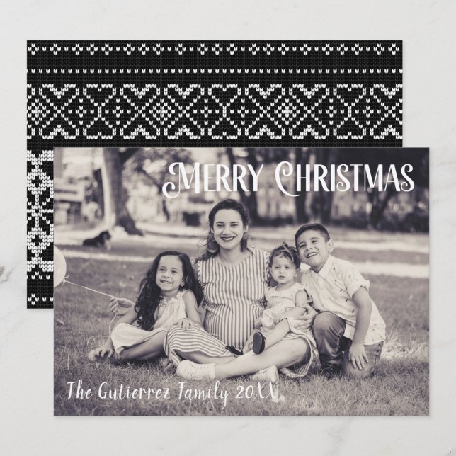 Carte de Noël Rustique Noir & Blanc 1 Photo (Devant / Derrière)