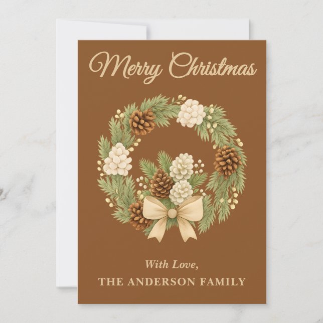 Carte de Noël Rustique Pine Green Vacances Wreath (Devant)