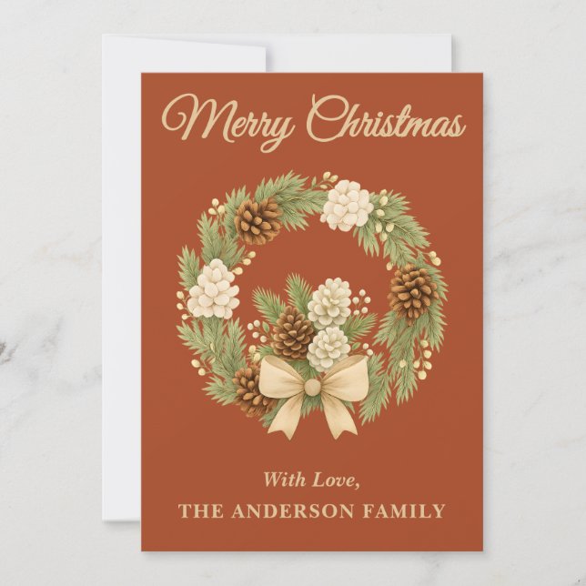 Carte de Noël Rustique Pine Green Vacances Wreath (Devant)
