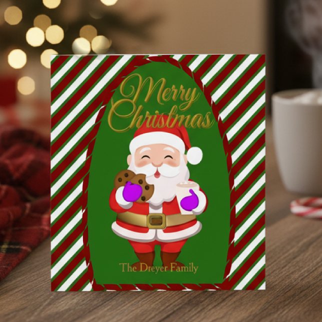 Carte de Noël Santa avec biscuits à plat (This hand-drawn Santa card makes gifting feel personal. Customize the message on the reverse side.)