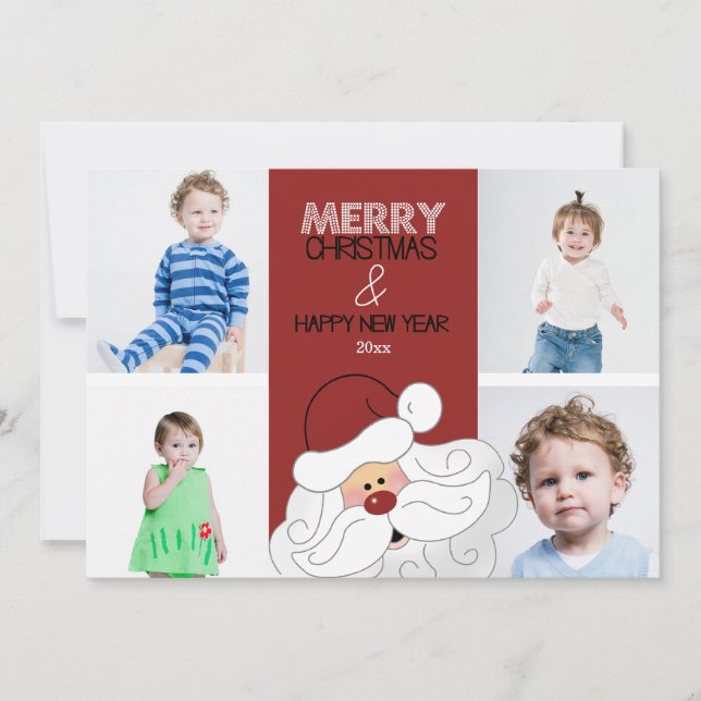 Carte de Noël Santa Claus 4-Photo 5x7 (Devant)