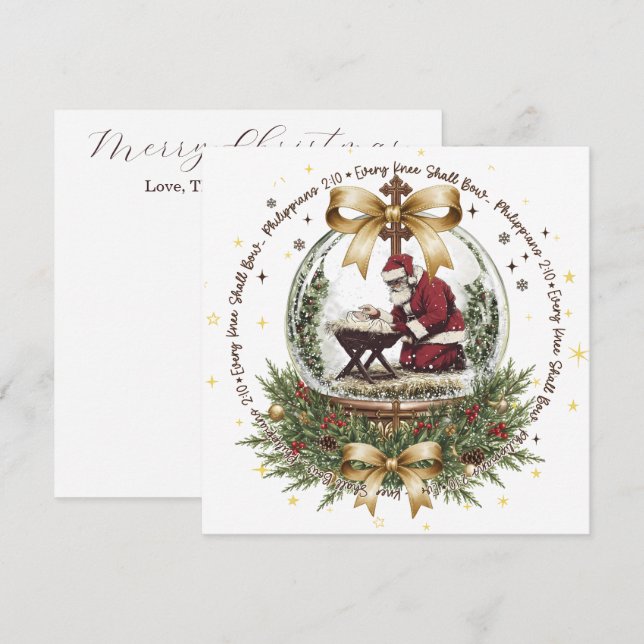 Carte de Noël Santa & Crèche avec Écriture (Devant / Derrière)