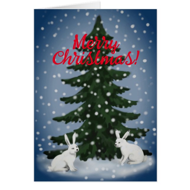 Carte de Noël sapin et lapins (Devant)