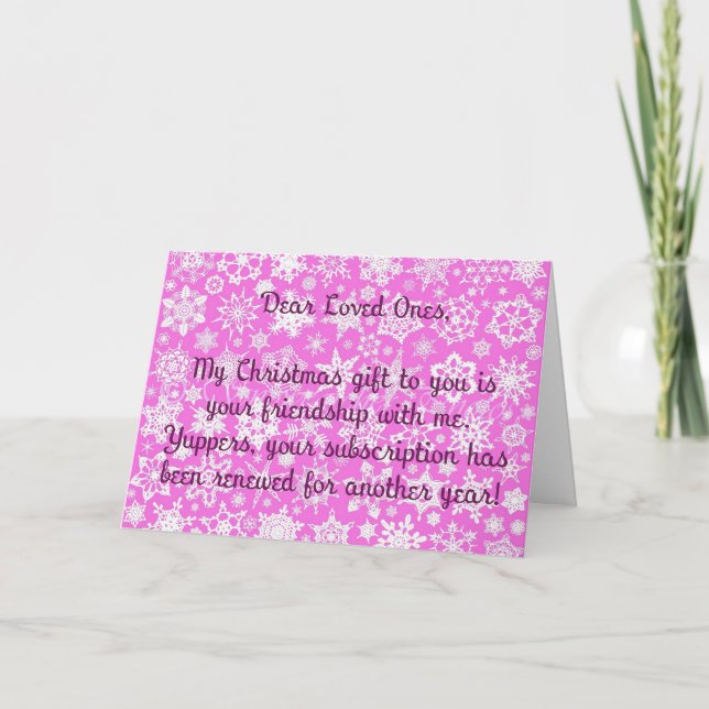 Carte de Noël sarcastique rose avec flocons de nei (Devant)