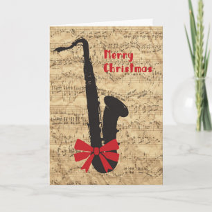 Carte de Noël Saxophone avec Partition de Musique