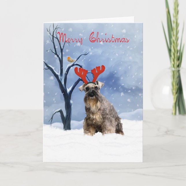 carte de noël schnauzer - schnauzer a rennes (Devant)