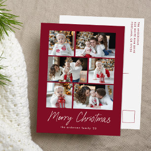Carte de Noël Script Cranberry 6 Photos Collage