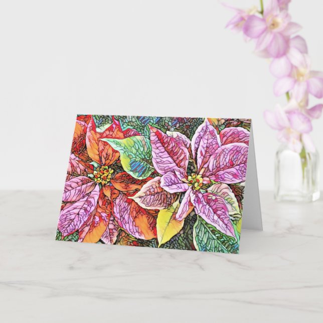 Carte de Noël - SG Euphorbes rouges/roses. (Orchidée)