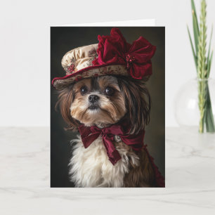 Carte de Noël Shih Tzu Élégant Chien Victorien