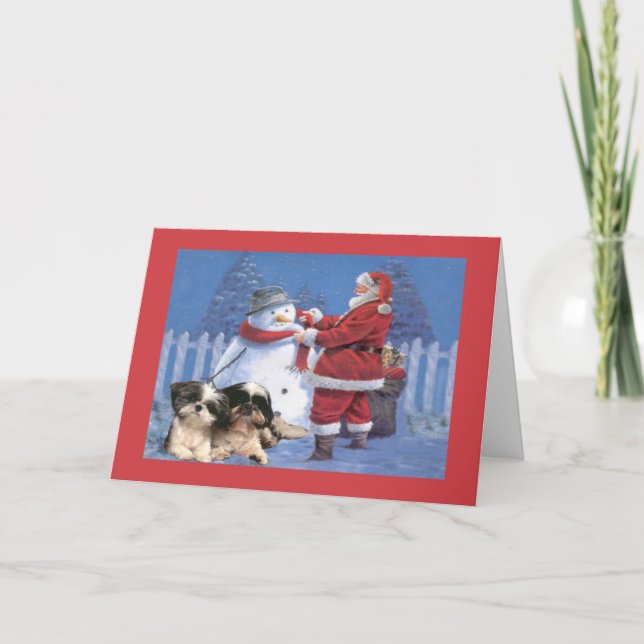 Carte de Noël Shih Tzu Père Noël et Snowman (Devant)