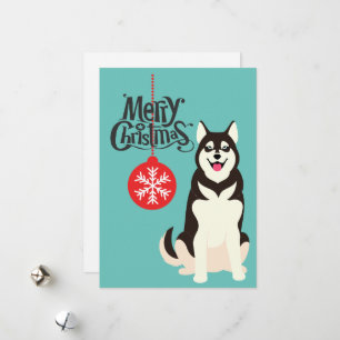 Carte de Noël Sibérienne Husky Retro Aqua