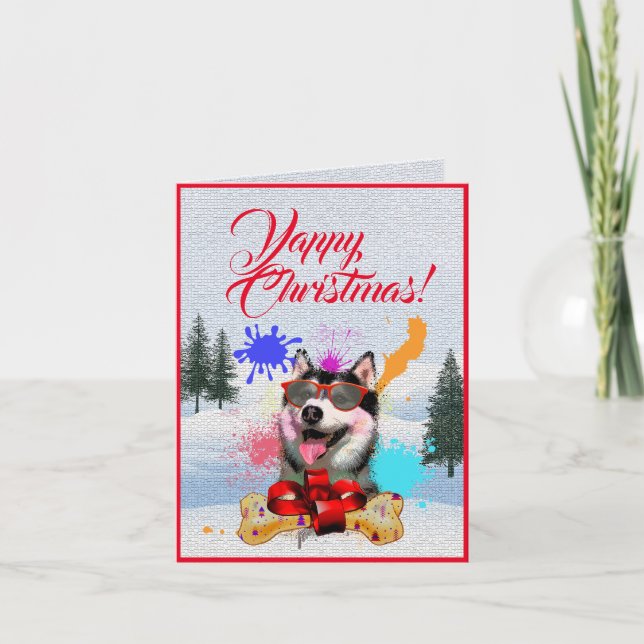 Carte de Noël Sibérienne Husky sur mesure (Devant)
