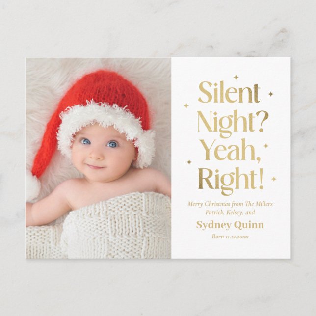 Carte de Noël Silencieuse Nouveau Bébé Drôle (Devant)